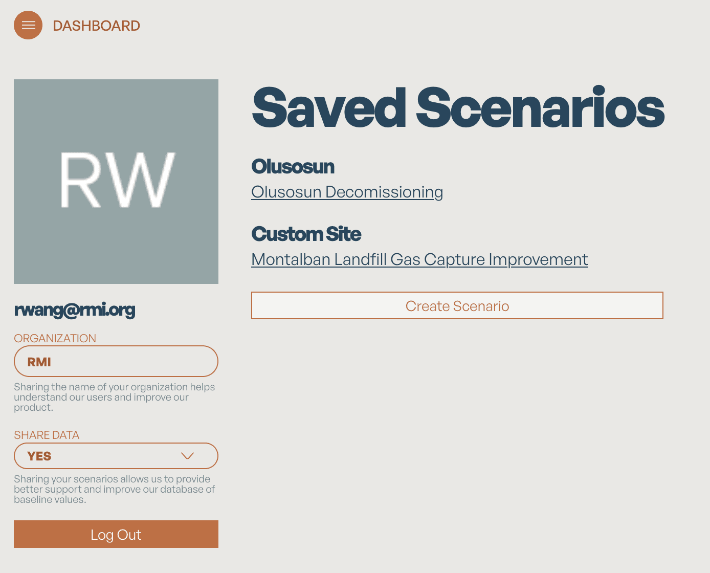 An example of a user account dashboard